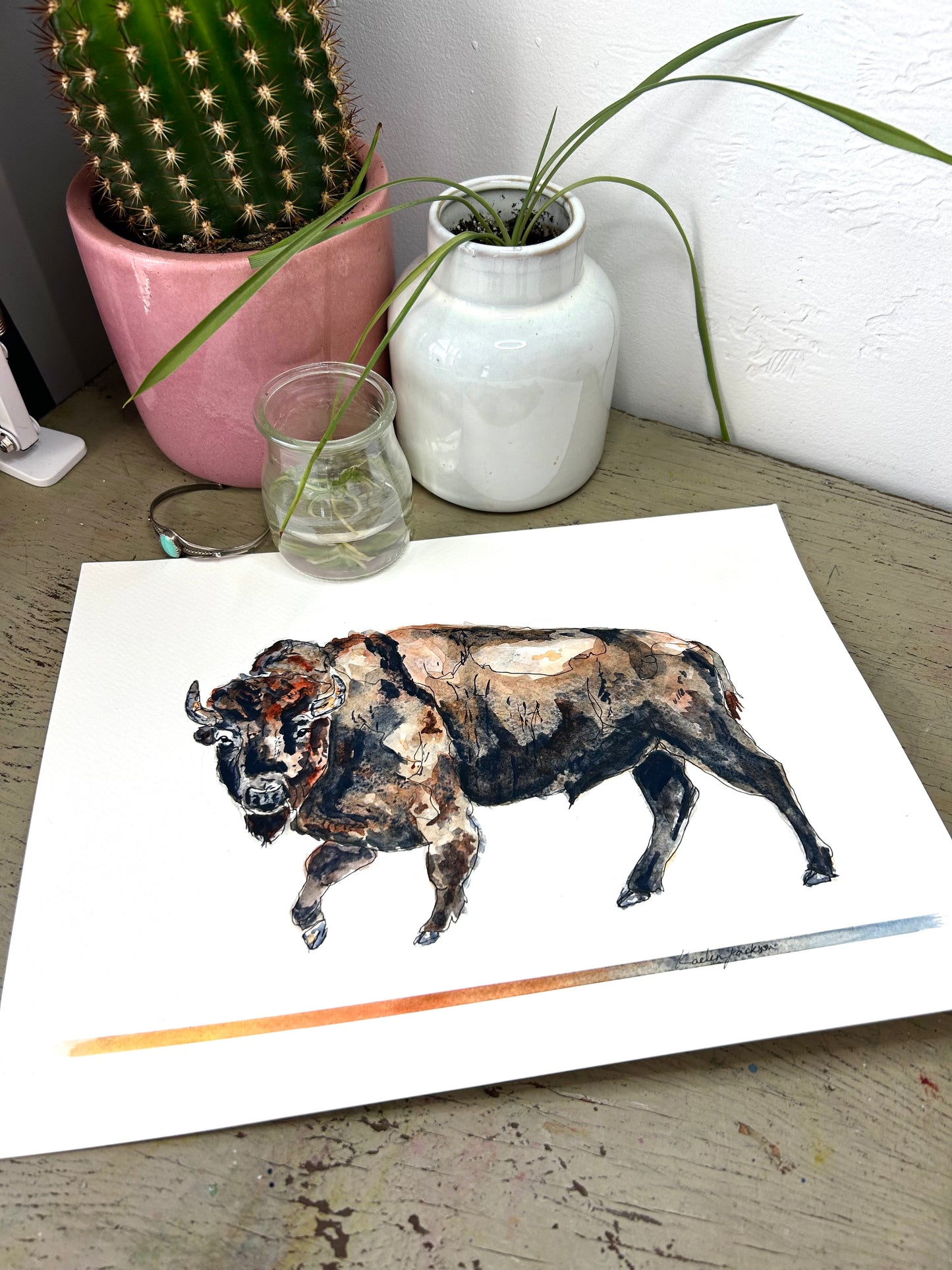 Watercolor Bison Original 9x12"